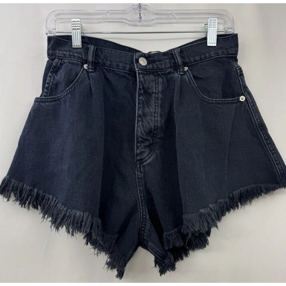 FREE PEOPLE Jean Shorts Now Or Never Cut Off Distressed Button Fly Charcoal 8